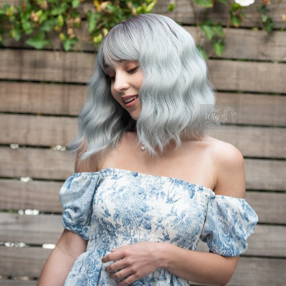 Dark Roots Silver Ombre Wavy Wig with Bangs | Mothers Day Gift | Ororo - Picture 4 of 9